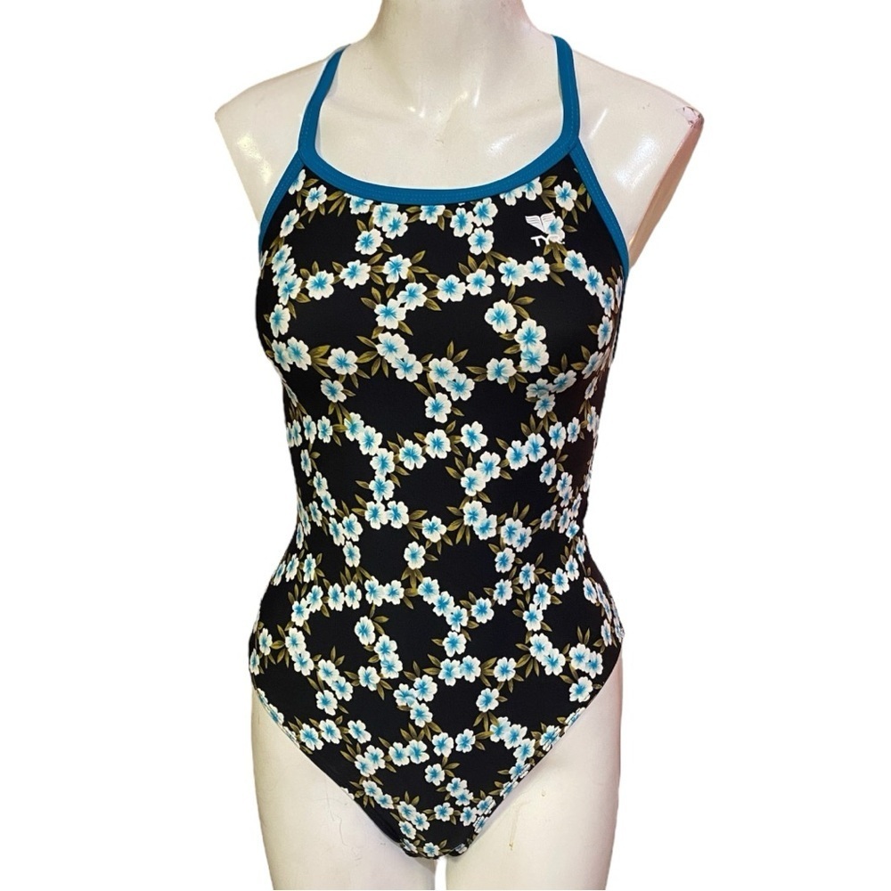 TYR Black and Blue Floral One Piece Swimsuit Size 34 Bust